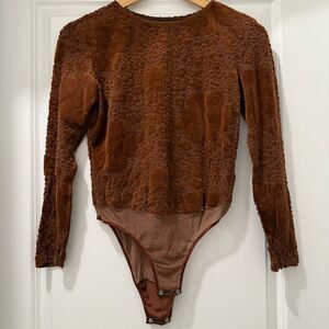 Cosabella brown long-sleeved textured velvet bodysuit Size Large
